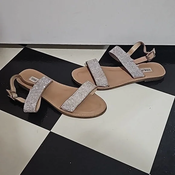 Steve Madden Marisa Rhinestone Sandals 7.5 Shoes Wedding Leather Great condition - Picture 2 of 4